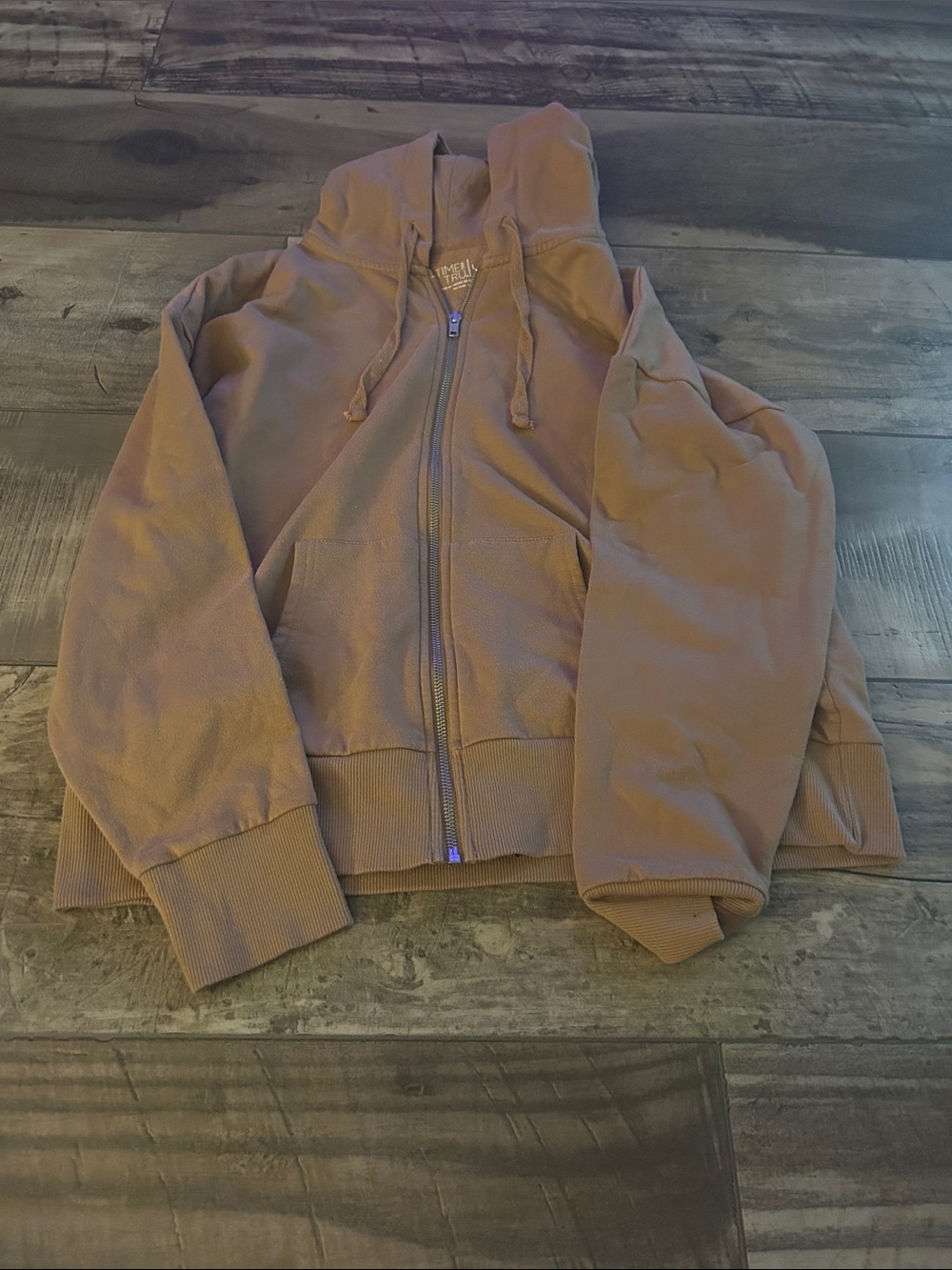 Time and Tru Women's Zip Front Hooded Sweatshirt - Brown